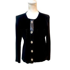 Escapade suede leather black sweater jacket twist closures chest pockets large